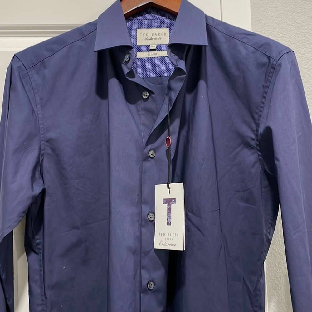 Ted Baker Mens dress shirt 15.5 collar, slim fit, navy, new with tags